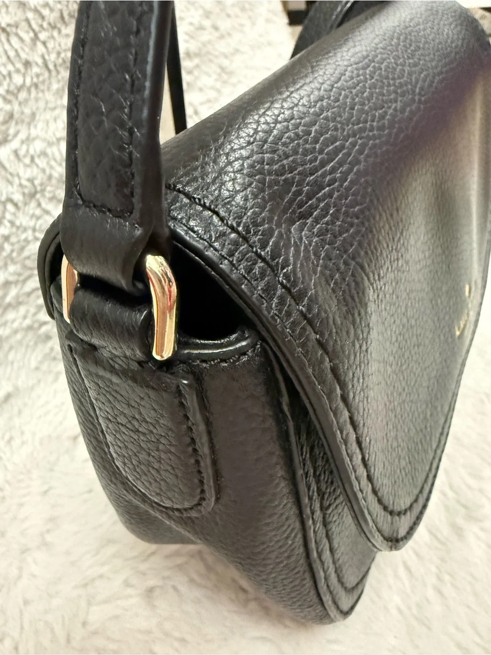 kate spade NY Black Pebbled Leather Flap Shoulder/Crossbody with Gold Logo